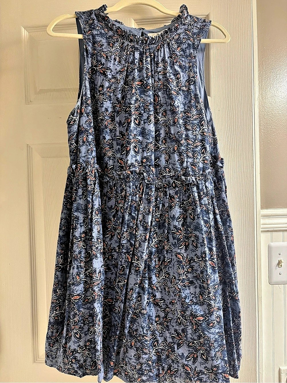 Lucky Brand Dropped Waist Floral Mini Dress Blue & Black Large